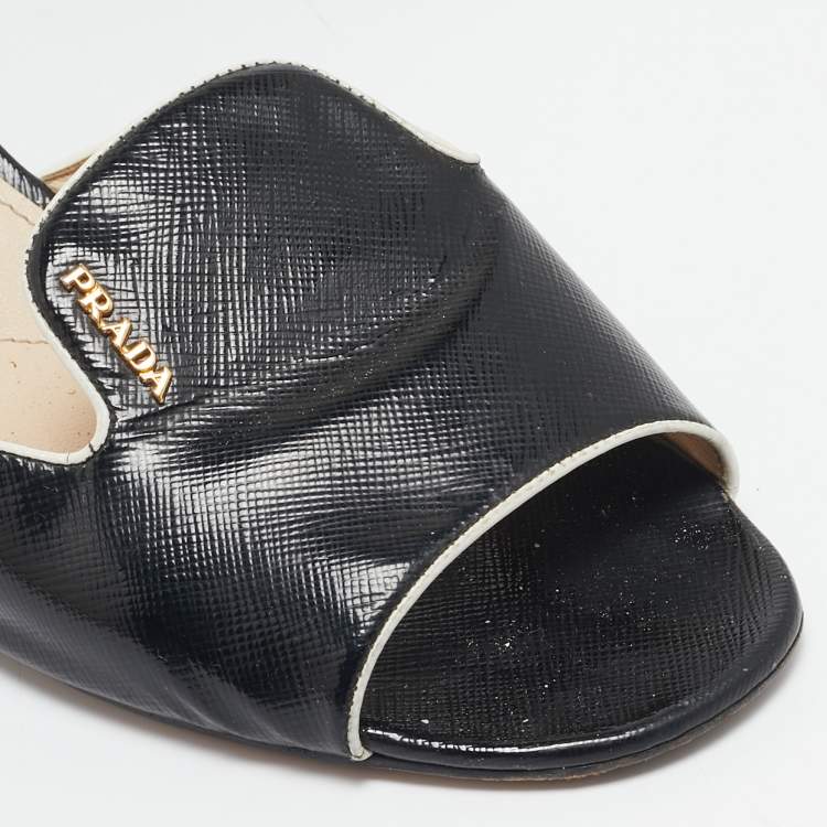 Pre Owned Prada Black Saffinao Patent Leather Slide Sandals Size 39