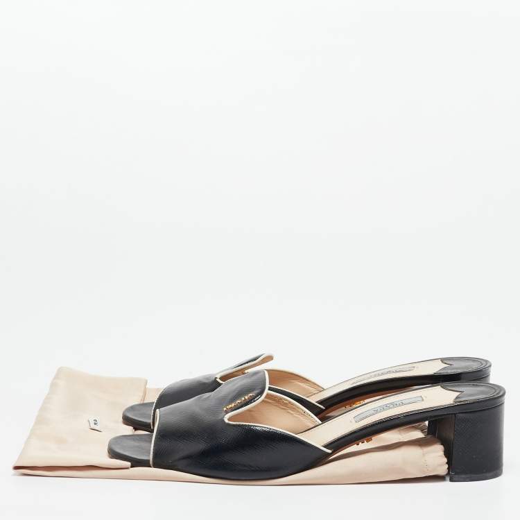 Pre Owned Prada Black Saffinao Patent Leather Slide Sandals Size 39