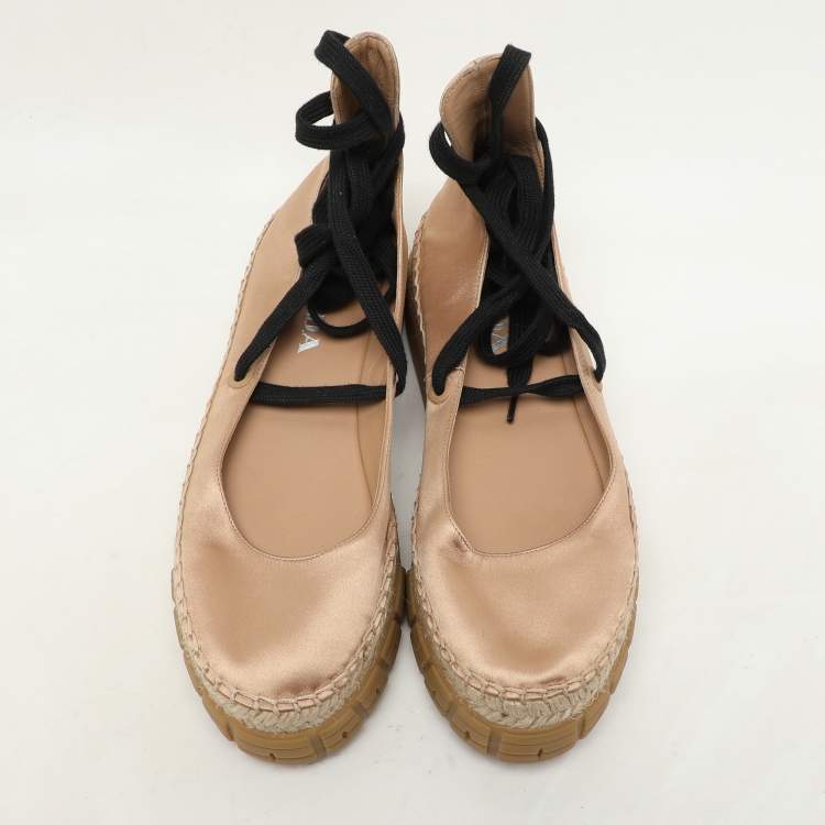 Pre Owned Prada Metallic Beige Satin Tyre-Sole Espadrille Size 36.5 