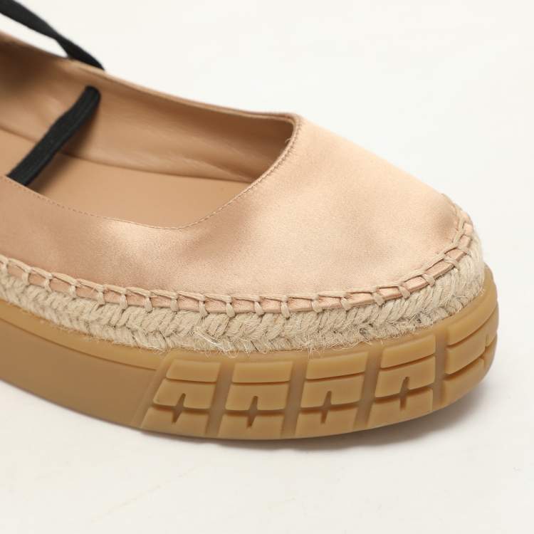 Pre Owned Prada Metallic Beige Satin Tyre-Sole Espadrille Size 36.5 