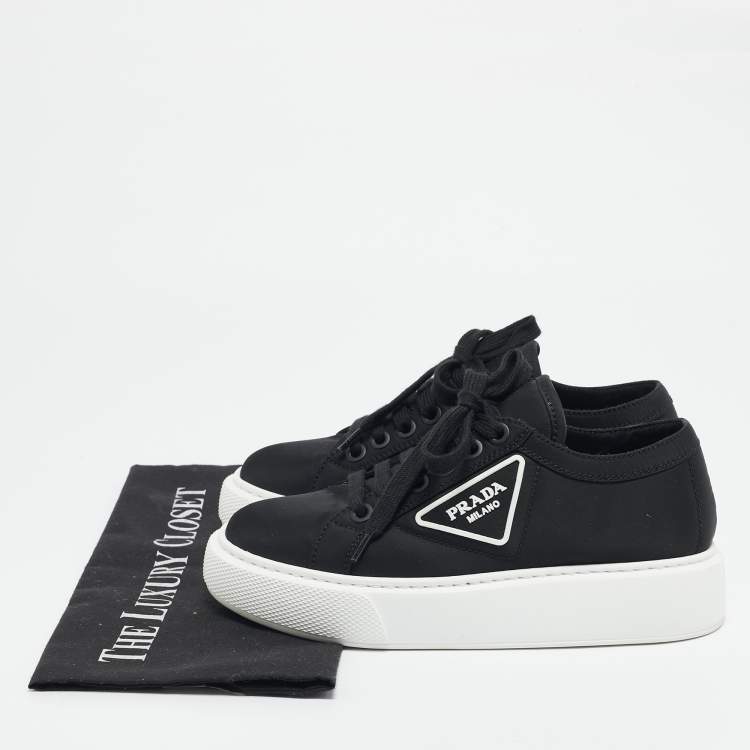 Pre Owned Prada Black Nylon Wheel Cassetta Low-Top Sneakers Size 36