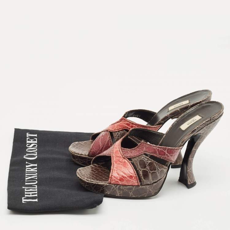 Pre Owned Prada Multicolor Crocodile Cut Out Slide Sandals Size 39