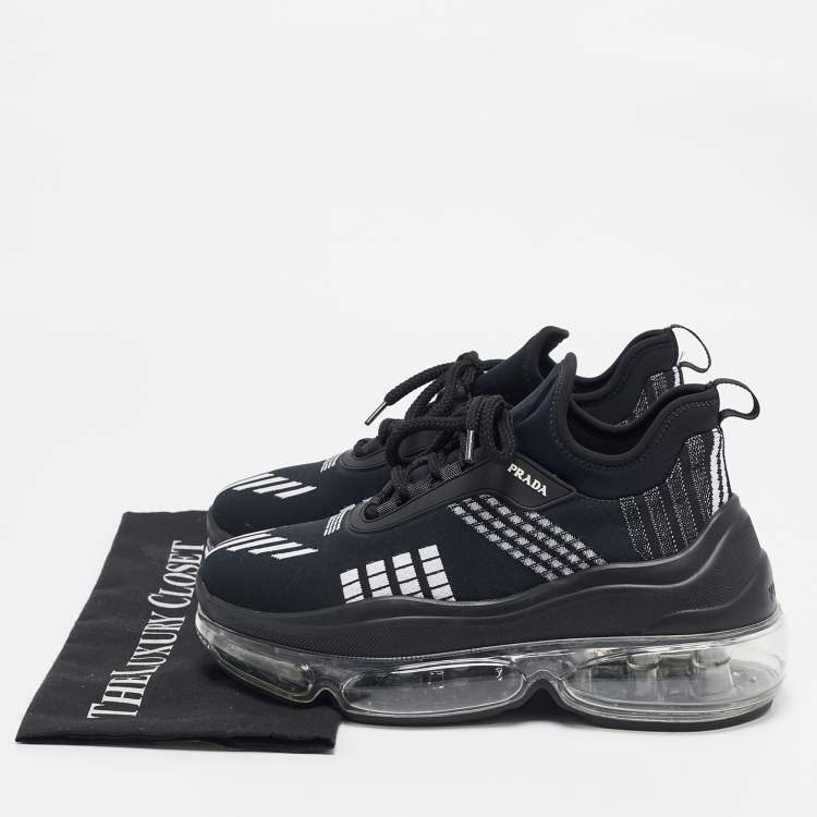 Pre Owned Prada Black Knit Fabric and Neoprene Cloudbust Sneakers Size 35.5