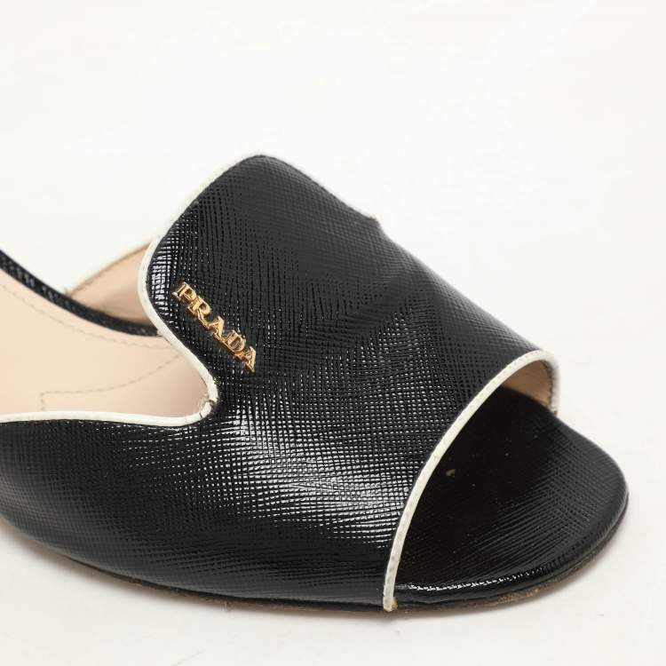 Pre Owned Prada Black Patent Leather Slide Sandals Size 36.5