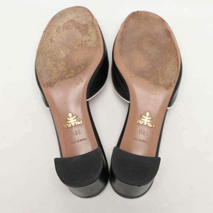 Pre Owned Prada Black Patent Leather Slide Sandals Size 36.5