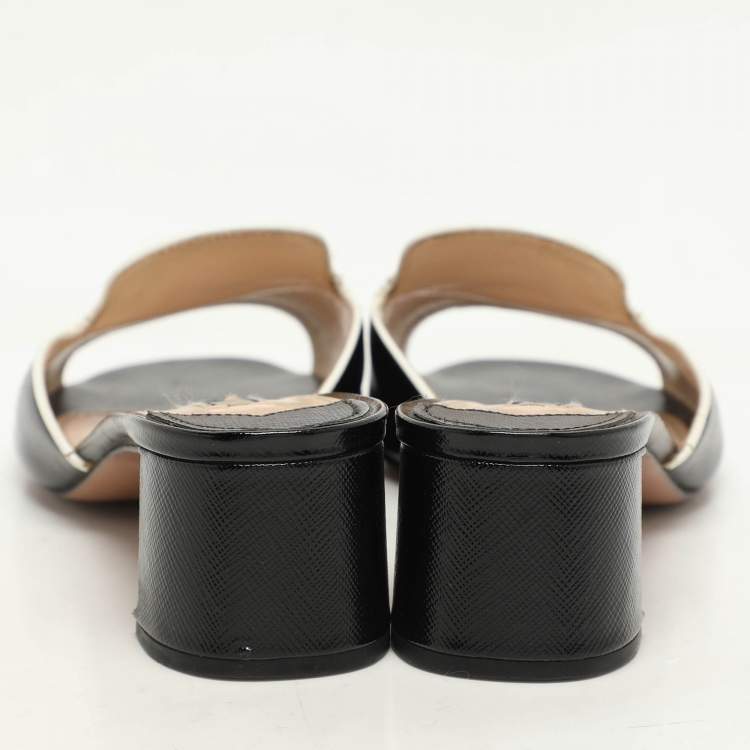 Pre Owned Prada Black Patent Leather Slide Sandals Size 36.5