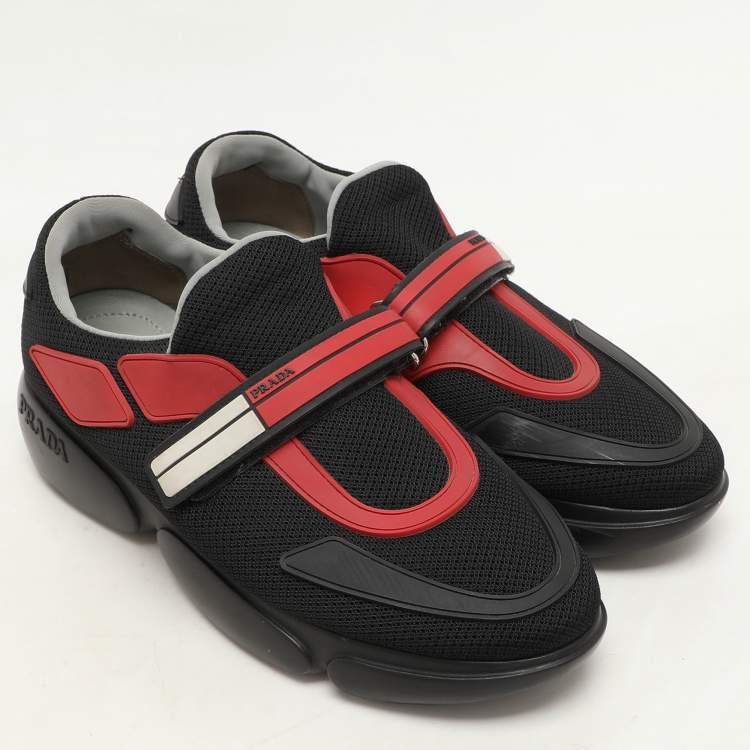 Pre Owned Prada Black/Red Knit Fabric Cloudbust Sneakers Size 37