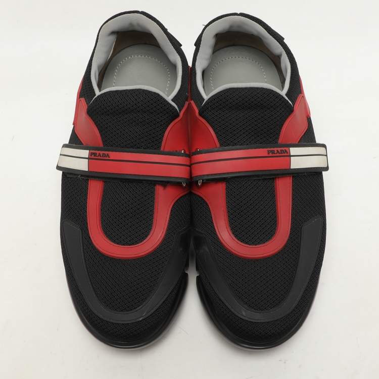 Pre Owned Prada Black/Red Knit Fabric Cloudbust Sneakers Size 37