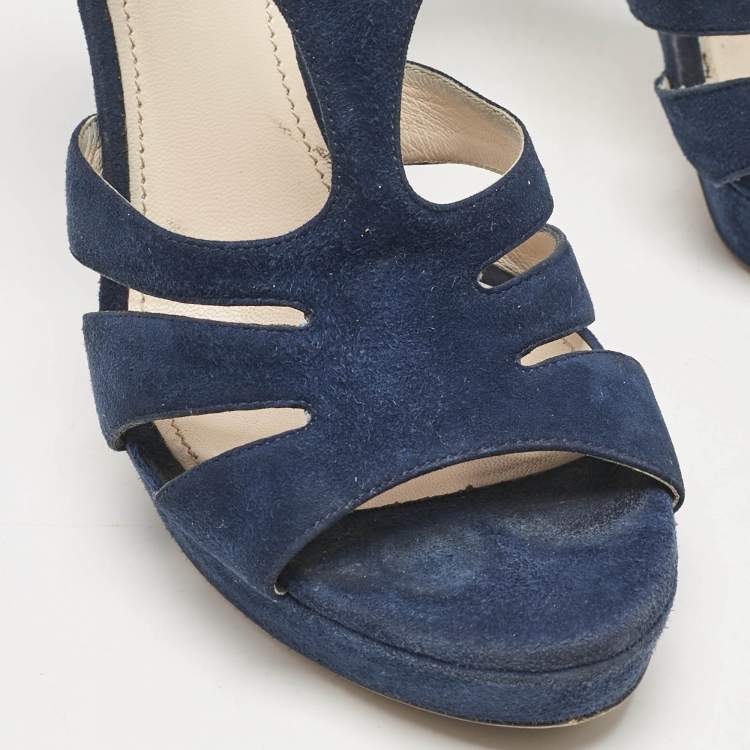 Pre Owned Prada Navy Blue Suede Strappy Platform Sandals Size 40