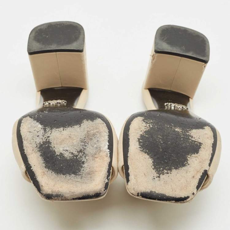 Pre Owned Prada Beige Quilted Leather Logo Slide Sandals Size 38.5