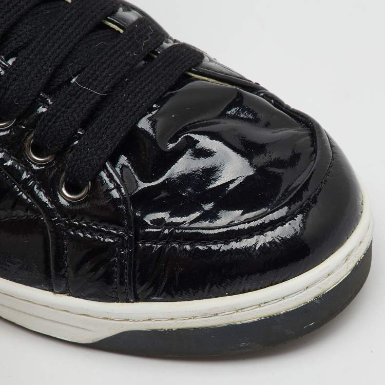 Pre Owned Prada Black Patent Leather Lace Up Low Top Sneakers Size 37.5
