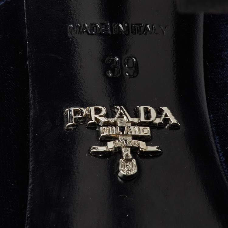 Pre Owned Prada Navy Blue/Black Velvet Bow Slingback Sandals Size 39