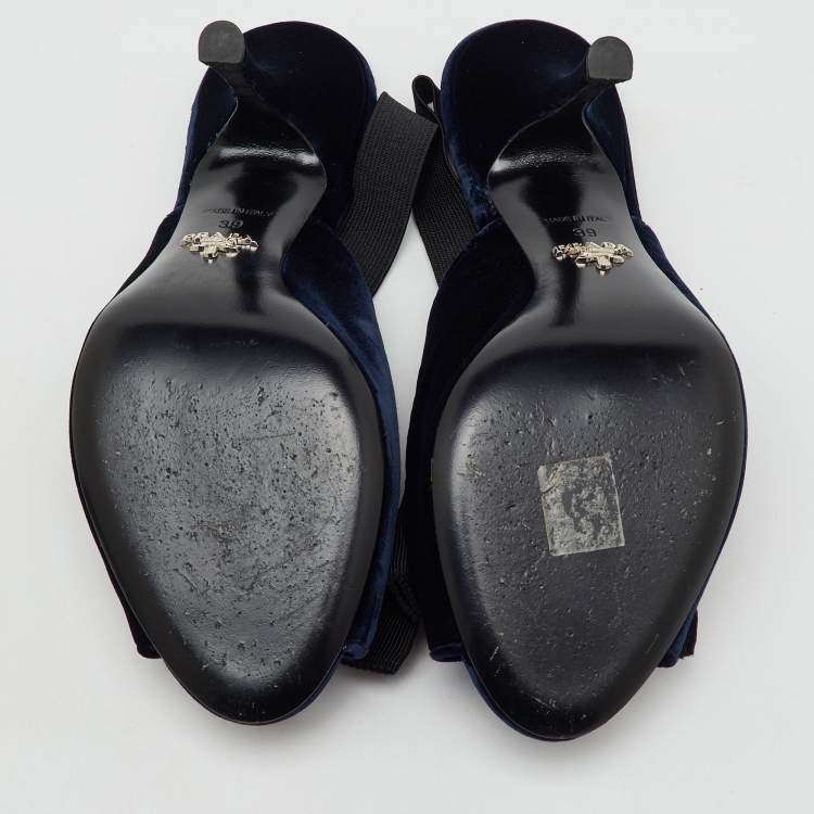 Pre Owned Prada Navy Blue/Black Velvet Bow Slingback Sandals Size 39