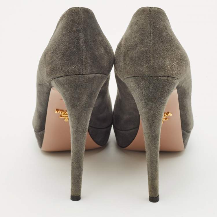 Pre Owned Prada Grey Suede Peep Toe Pumps Size 38