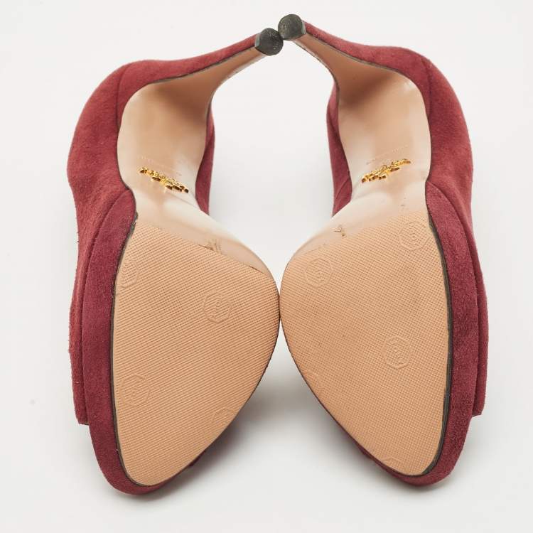 Pre Owned Prada Burgundy Suede Peep Toe Pumps Size 38