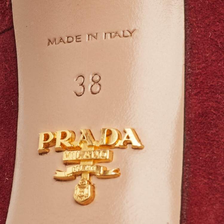 Pre Owned Prada Burgundy Suede Peep Toe Pumps Size 38