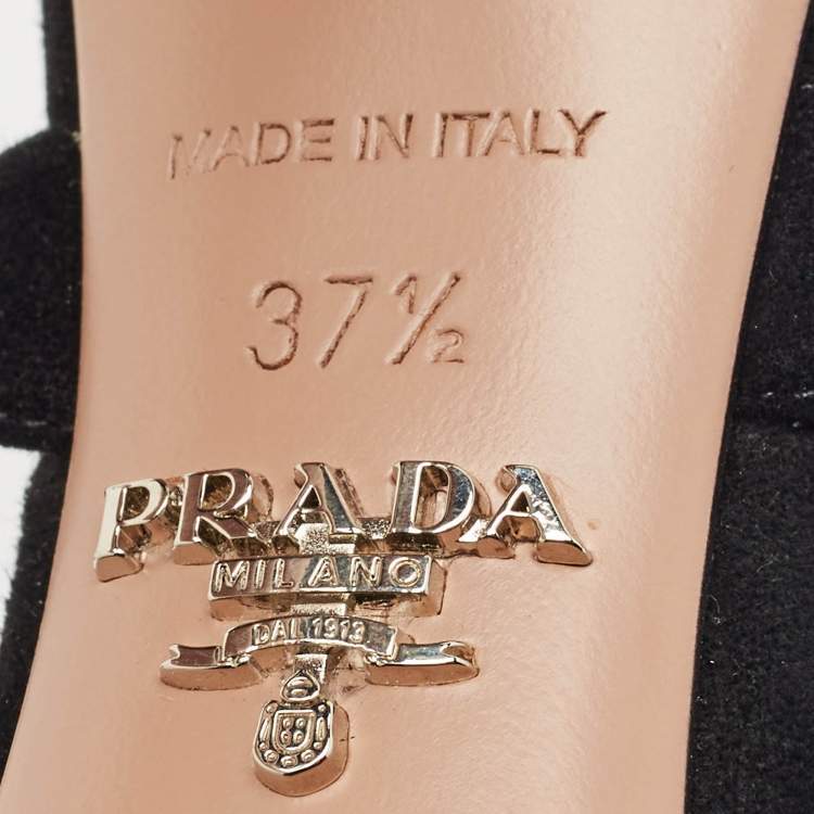 Pre Owned Prada Black Suede Wavy Ankle Strap Sandals Size 37.5