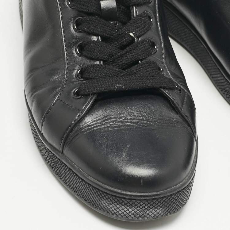 Pre Owned Prada Black Leather Lace Up Low Top Sneakers Size 37