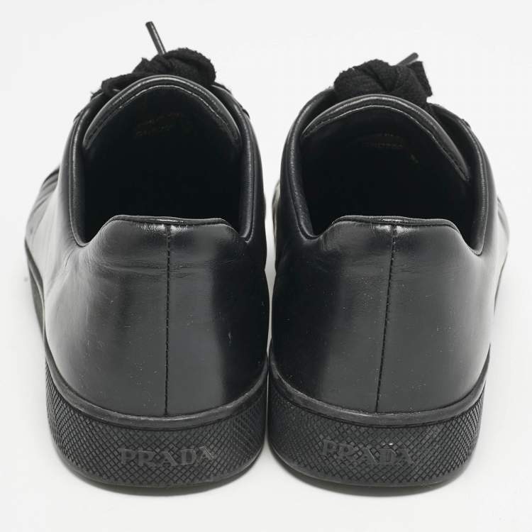 Pre Owned Prada Black Leather Lace Up Low Top Sneakers Size 37
