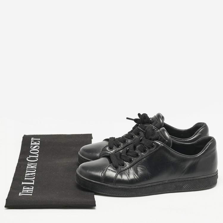 Pre Owned Prada Black Leather Lace Up Low Top Sneakers Size 37