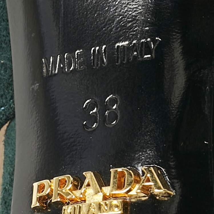 Pre Owned Prada Dark Green Suede Ankle Strappy Platform Sandals Size 38