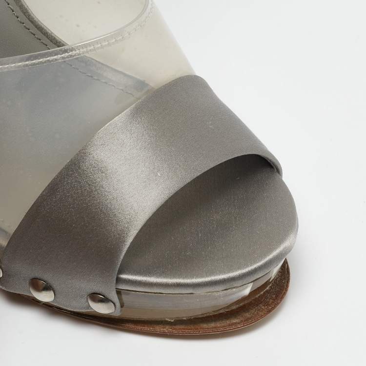 Pre Owned Prada Transparent PVC and Satin Ankle Strap Sandals Size 36.5