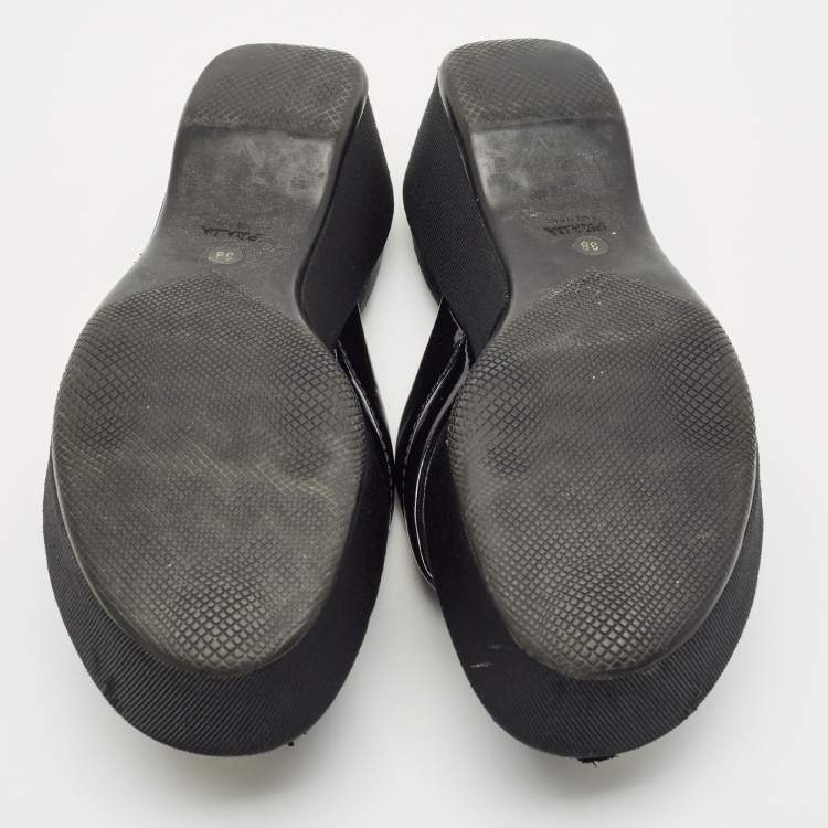 Pre Owned Prada Black Patent Leather Platform Thong Sandals Size 38