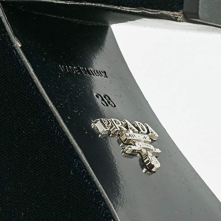 Pre Owned Prada Navy Blue Velvet Block Heel Platform Ankle Strap Sandals Size 38