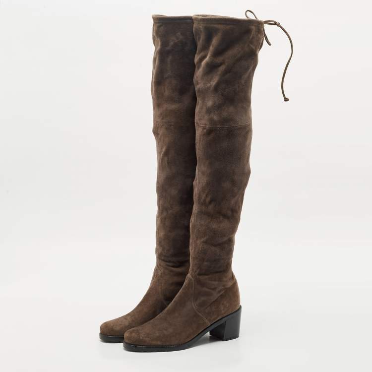 Pre Owned Stuart Weitzman Dark Grey Suede Lowland Over The Knee Boots Size 40