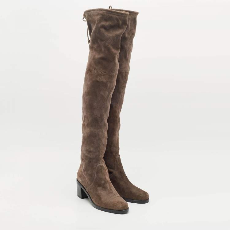 Pre Owned Stuart Weitzman Dark Grey Suede Lowland Over The Knee Boots Size 40