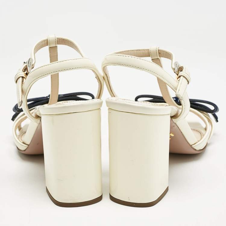 Pre Owned Prada Cream/Blue Patent Leather Ankle Strap Sandals Size 36.5