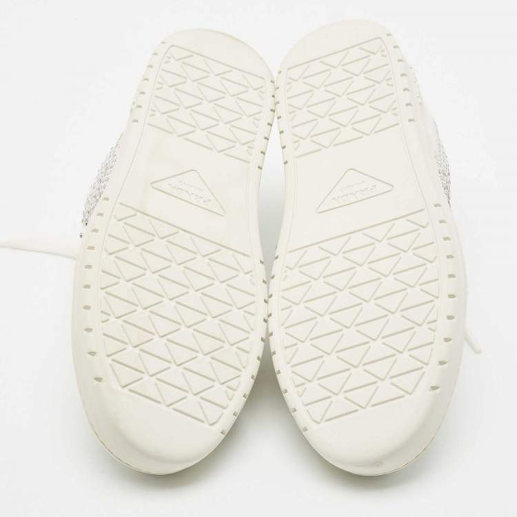 Pre Owned Prada White Leather Crystals Embellished Low Top Sneakers Size 39