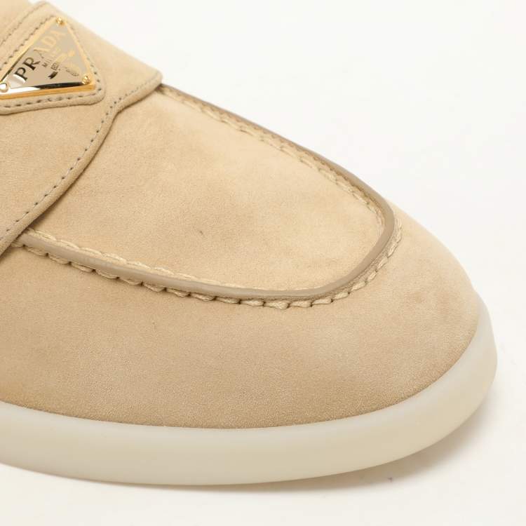 Pre Owned Prada Beige Suede Sabot Mules Size 38.5