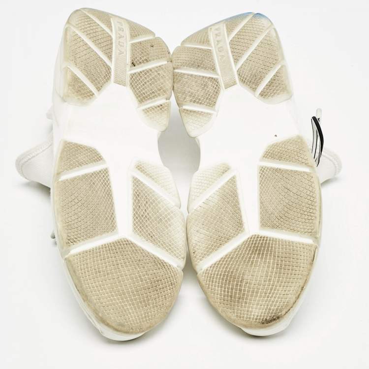 Pre Owned Prada White Logo Knit Fabric Low Top Sneakers Size 37
