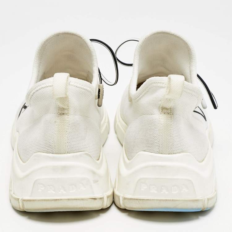 Pre Owned Prada White Logo Knit Fabric Low Top Sneakers Size 37