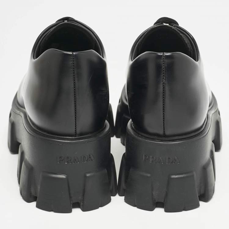 Pre Owned Prada Black Leather Monolith Platform Lace Up Derby Size 36