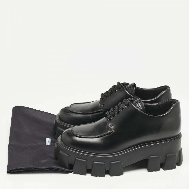 Pre Owned Prada Black Leather Monolith Platform Lace Up Derby Size 36