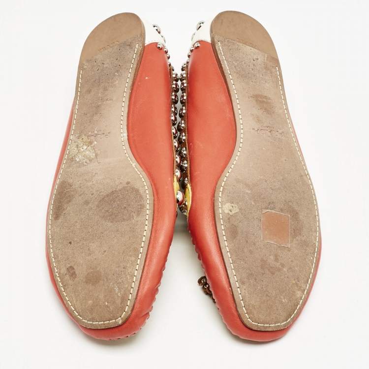 Pre Owned Prada Multicolor Leather Studded Tassel Slip On Loafers Size 38