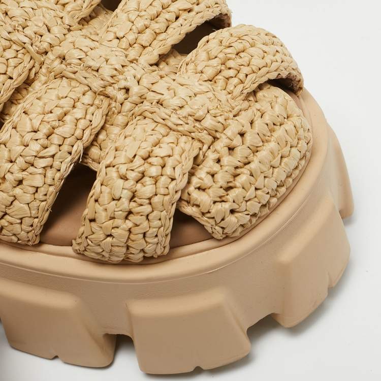 Pre Owned Prada Beige Raffia Monolith Platform Sandals Size 40