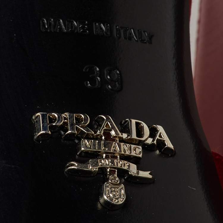 Pre Owned Prada Red Satin Crystal Embellished Heel Strappy Platform Sandals Size 39