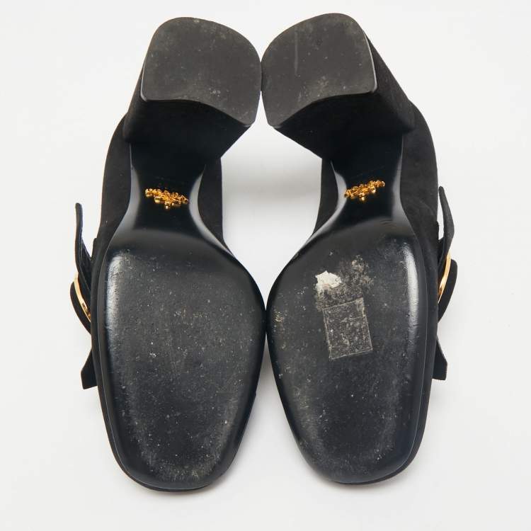 Pre Owned Prada Black Suede Fringe Pumps Size 38.5