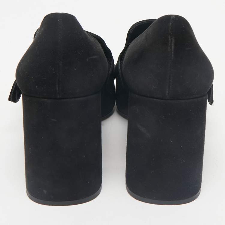 Pre Owned Prada Black Suede Fringe Pumps Size 38.5