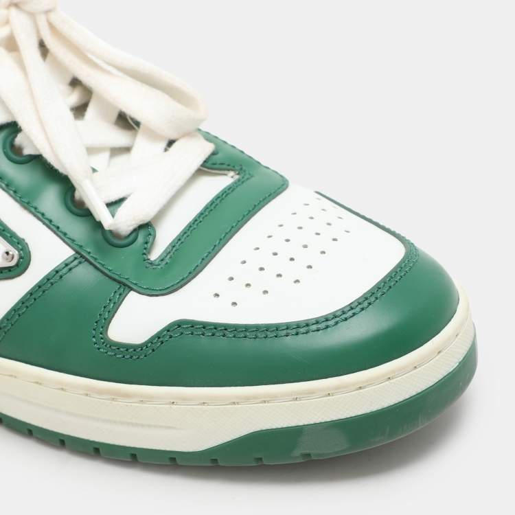 Pre Owned Prada Green/White Leather Downtown Low Top Sneakers  Size 38.5