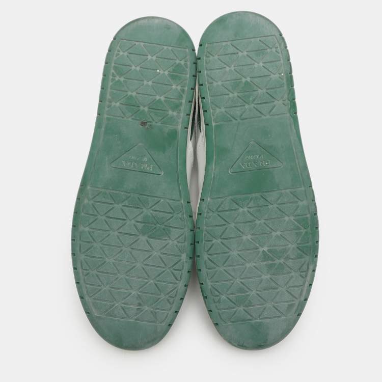 Pre Owned Prada Green/White Leather Downtown Low Top Sneakers  Size 38.5