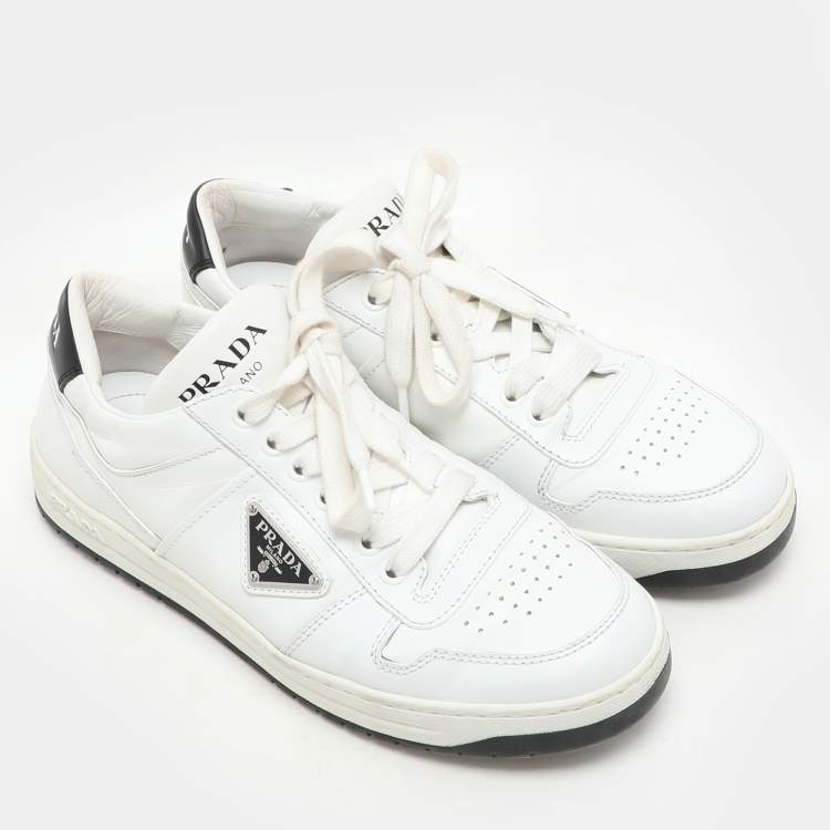 مملوكة مسبقًا Prada White Leather Downtown Low-Top Sneakers Size 38