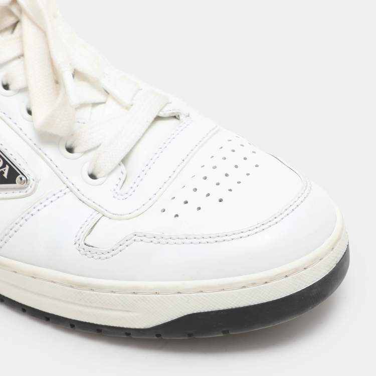 مملوكة مسبقًا Prada White Leather Downtown Low-Top Sneakers Size 38