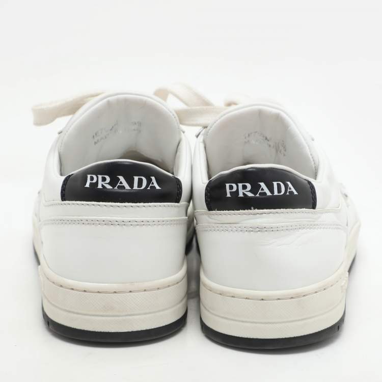 مملوكة مسبقًا Prada White Leather Downtown Low-Top Sneakers Size 38