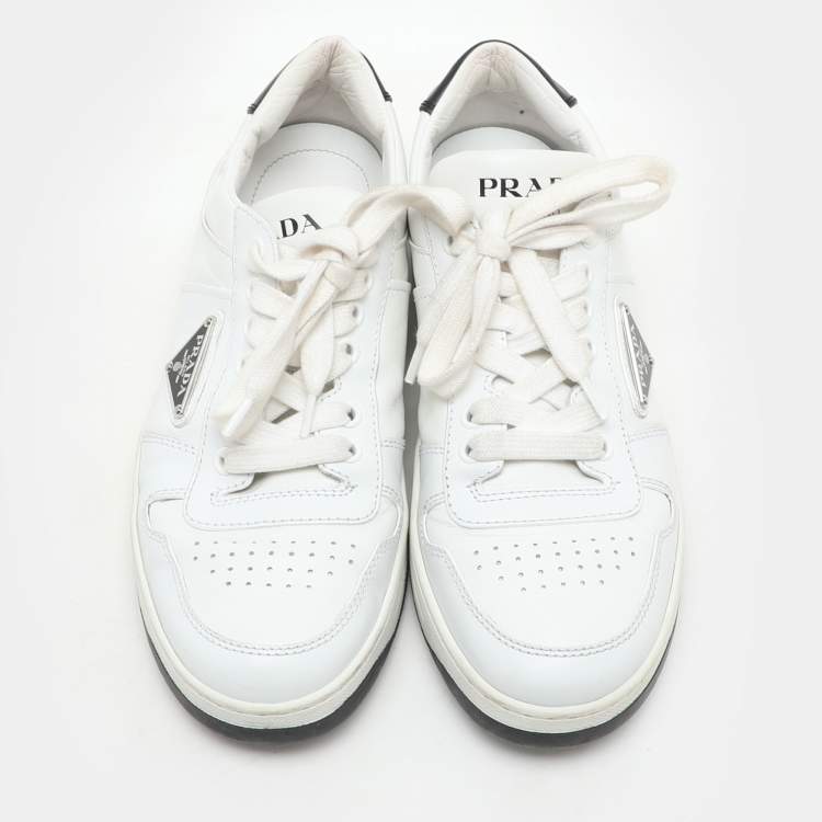مملوكة مسبقًا Prada White Leather Downtown Low-Top Sneakers Size 38