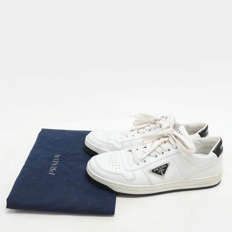 مملوكة مسبقًا Prada White Leather Downtown Low-Top Sneakers Size 38