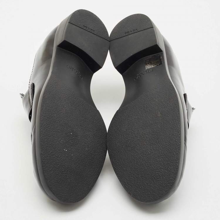 Pre Owned Prada Black Brushed Leather Slip On Loafers Size 37.5